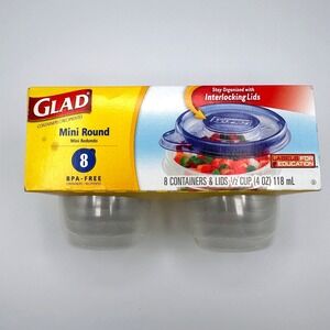 Glad Mini Round Food Storage Containers 8ct 4oz Clear Blue Interlocking Lids